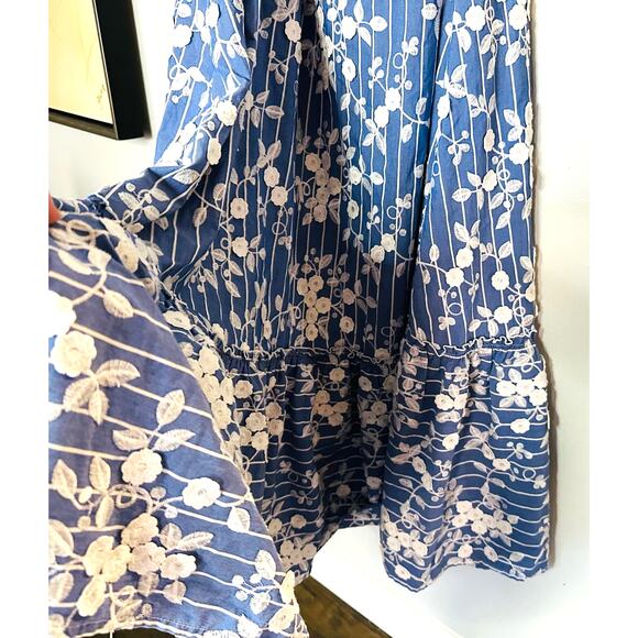 NICHOLAS Bloom Blue & White Floral Embroidered Striped Maxi Dress Size US 8 - Picture 8 of 10